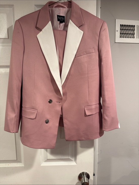 Boohoo Other - Straight Fit Contrast Panel Suit Blazer Slim Flare Trousers XS